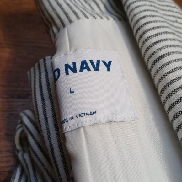 OLD NAVY striped double breasted linen blend blazer in charcoal stripe (L) - Picture 9 of 16